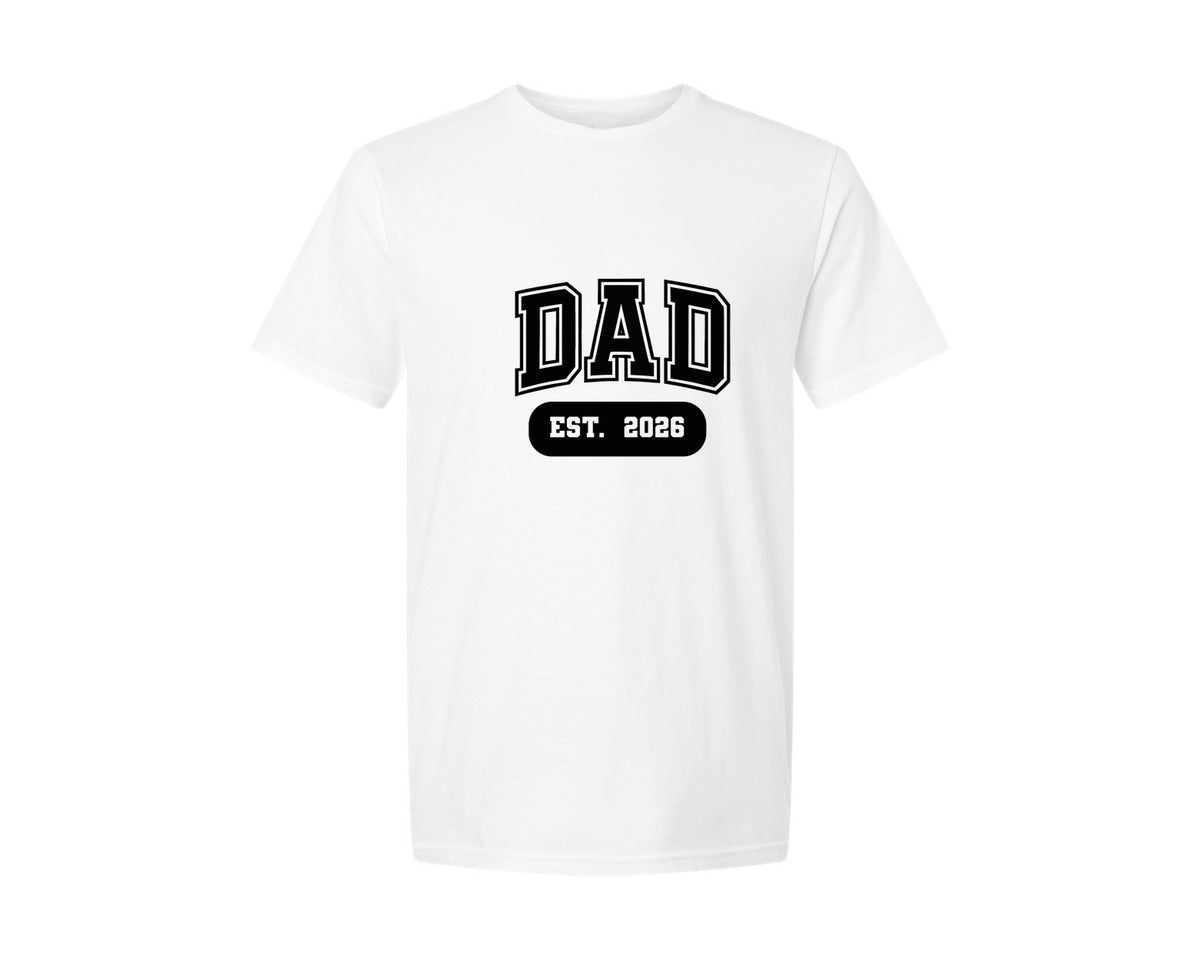 brand:Generic|color:White|Dad Est 2026 Varsity Design Graphic T-Shirt