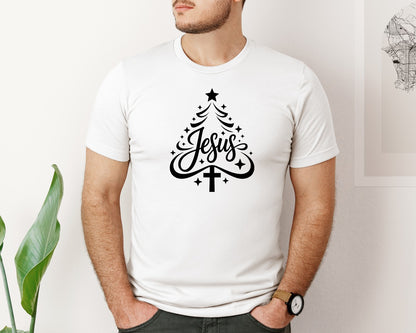 brand:Bella Canvas|color:White|Jesus Christmas Tree Xmas Tree Graphic T-Shirt