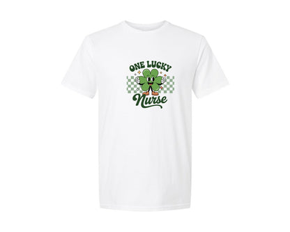 brand:Generic|color:White|Cute Clover Nurse St Patricks Day Graphic T-Shirt