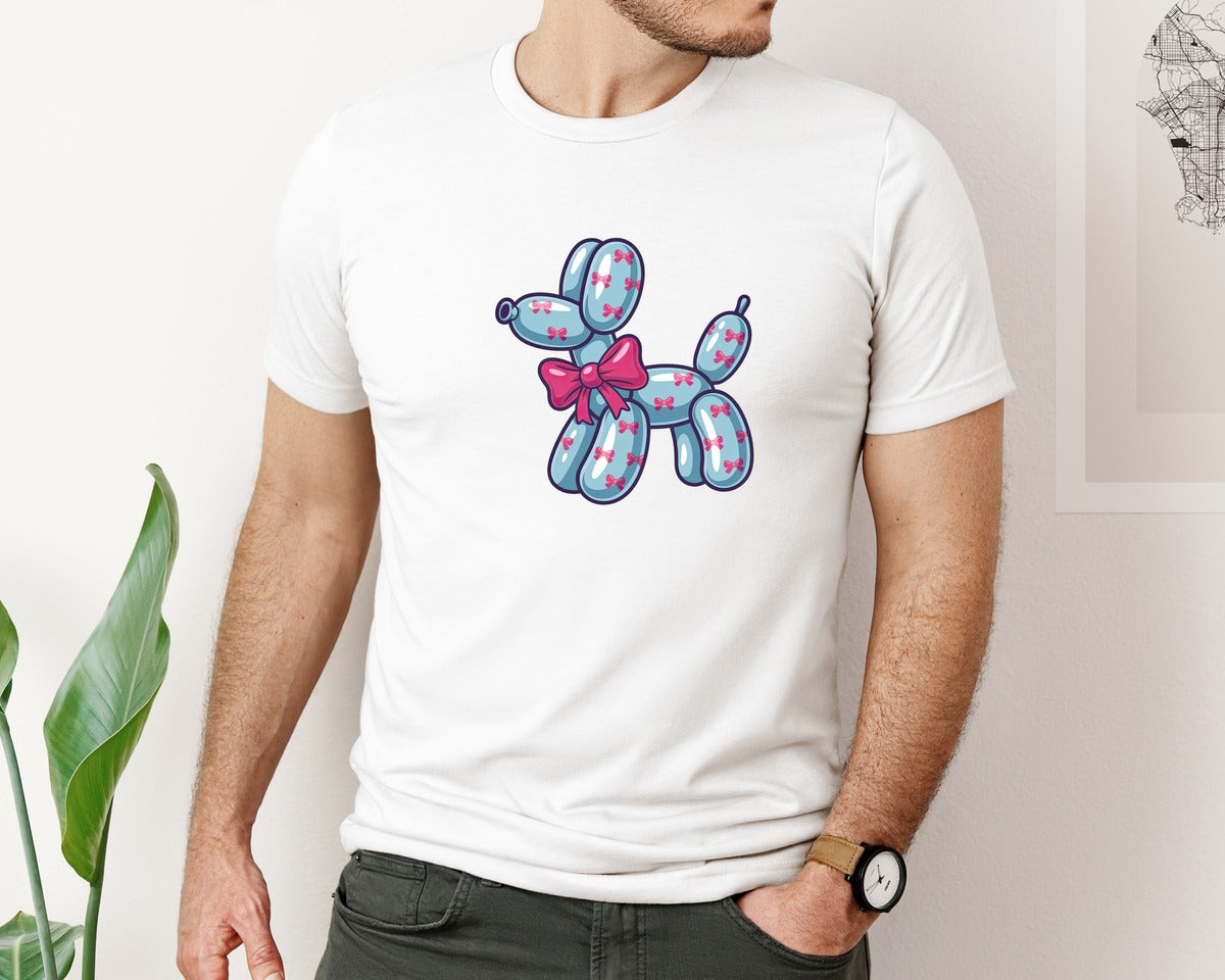 brand:Bella Canvas|color:White|Pink Bow Balloon Dog 4 Graphic T-Shirt
