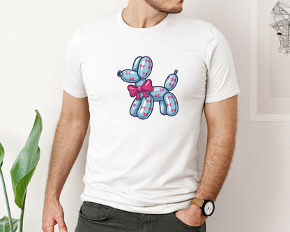 brand:Bella Canvas|color:White|Pink Bow Balloon Dog 4 Graphic T-Shirt