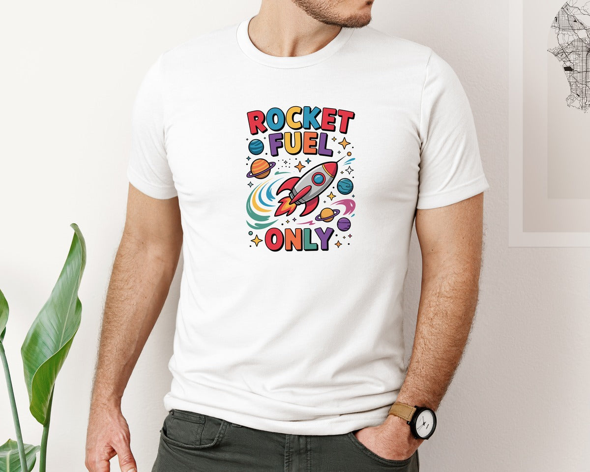 brand:Bella Canvas|color:White|Rocket Fuel Only Space Rocket Design Graphic T-Shirt