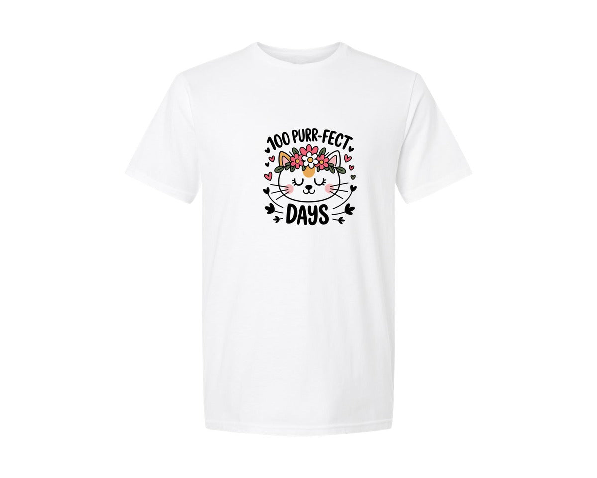 brand:Generic|color:White|100 Days Of School Cat Floral Cat Graphic T-Shirt