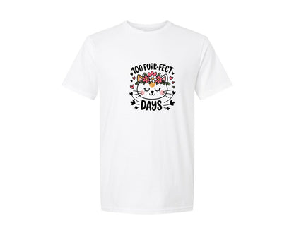 brand:Generic|color:White|100 Days Of School Cat Floral Cat Graphic T-Shirt