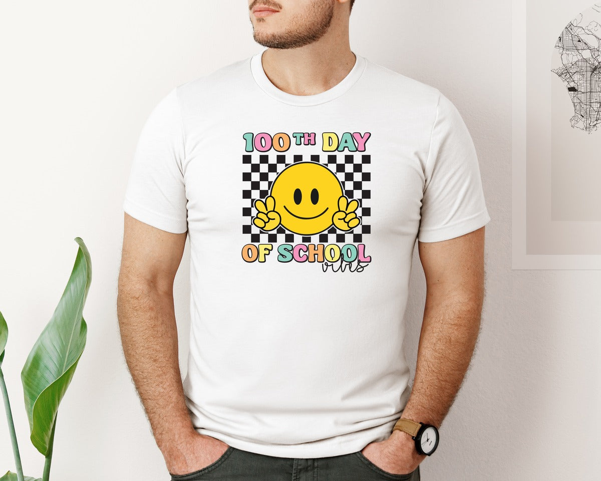 brand:Bella Canvas|color:White|Peace Sign 100Th Day Of School Vibes Graphic T-Shirt