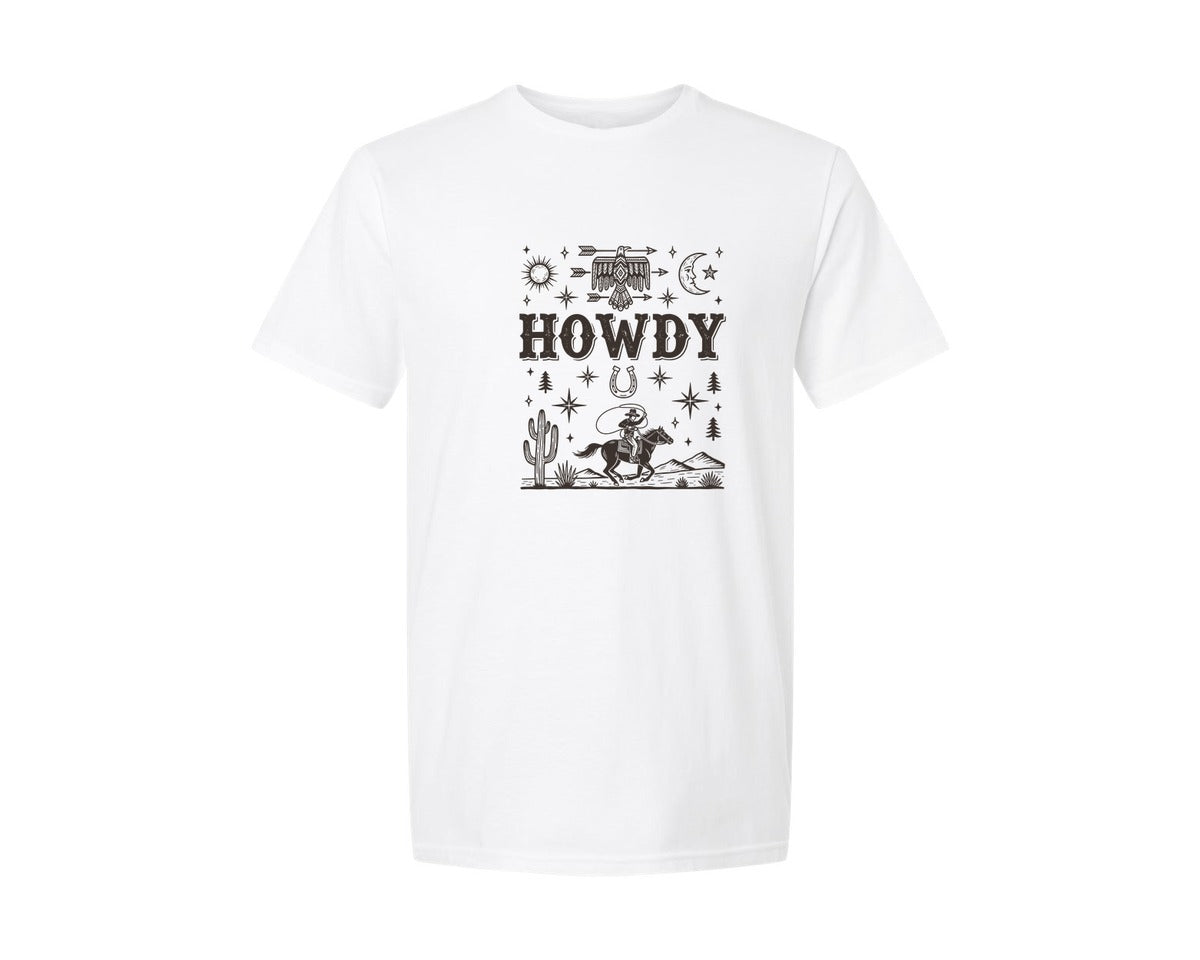 brand:Generic|color:White|Howdy Cowboy Retro Floral Western Graphic T-Shirt