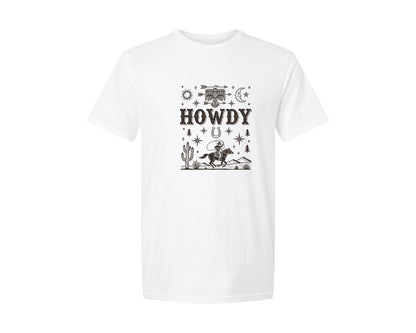 brand:Generic|color:White|Howdy Cowboy Retro Floral Western Graphic T-Shirt