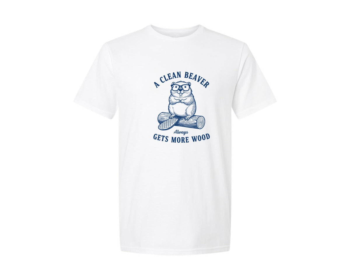 brand:Generic|color:White|A Clean Beaver Always Gets More Wood 6 Graphic T-Shirt