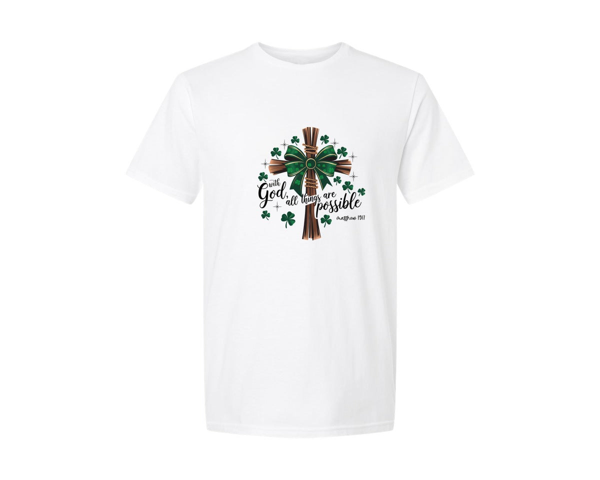 brand:Generic|color:White|St Patricks Day Christian Cross 2 Graphic T-Shirt