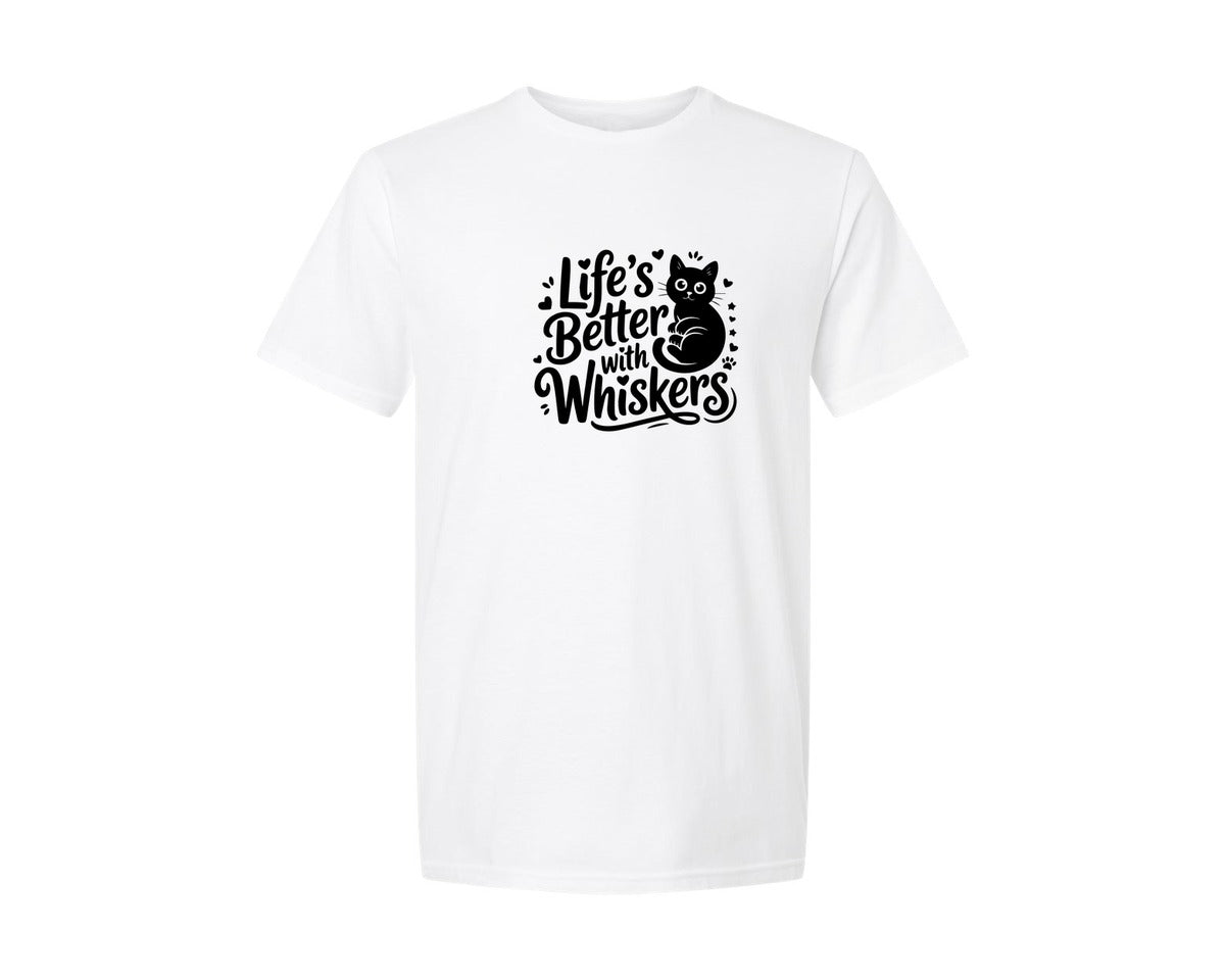 brand:Generic|color:White|Cat Lover Lifes Better With Whiskers Graphic T-Shirt
