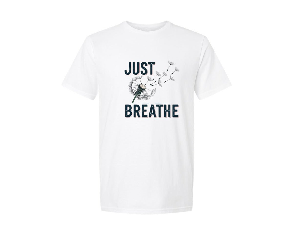 brand:Generic|color:White|Just Breathe Dandelion Mindfulness Graphic T-Shirt