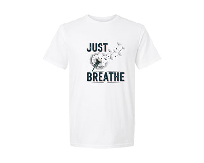 brand:Generic|color:White|Just Breathe Dandelion Mindfulness Graphic T-Shirt