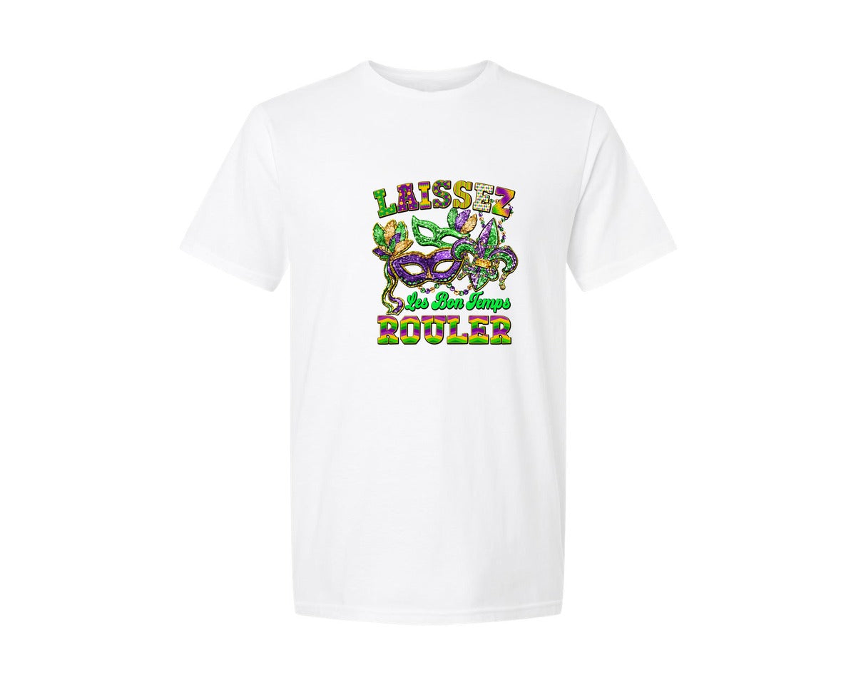 brand:Generic|color:White|Laissez Les Bon Temps Rouler Faux Sequin Graphic T-Shirt