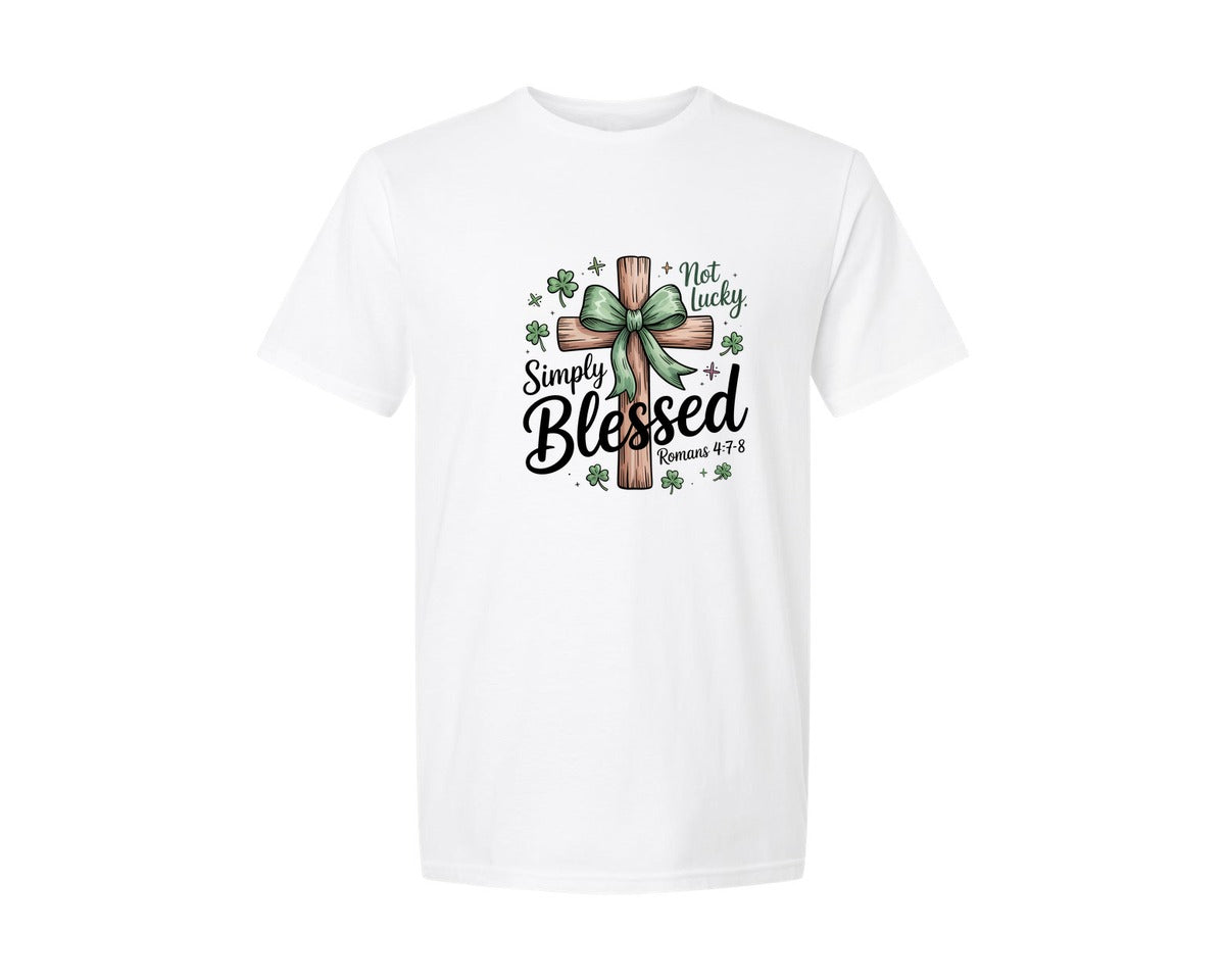 brand:Generic|color:White|Not Lucky Simply Blessed Roman 47 8 5 Graphic T-Shirt