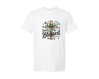brand:Generic|color:White|Not Lucky Simply Blessed Roman 47 8 5 Graphic T-Shirt