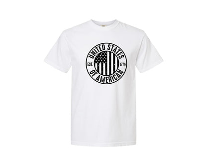 brand:Comfort Colors|color:White|United States Of America Patriotic Graphic T-Shirt