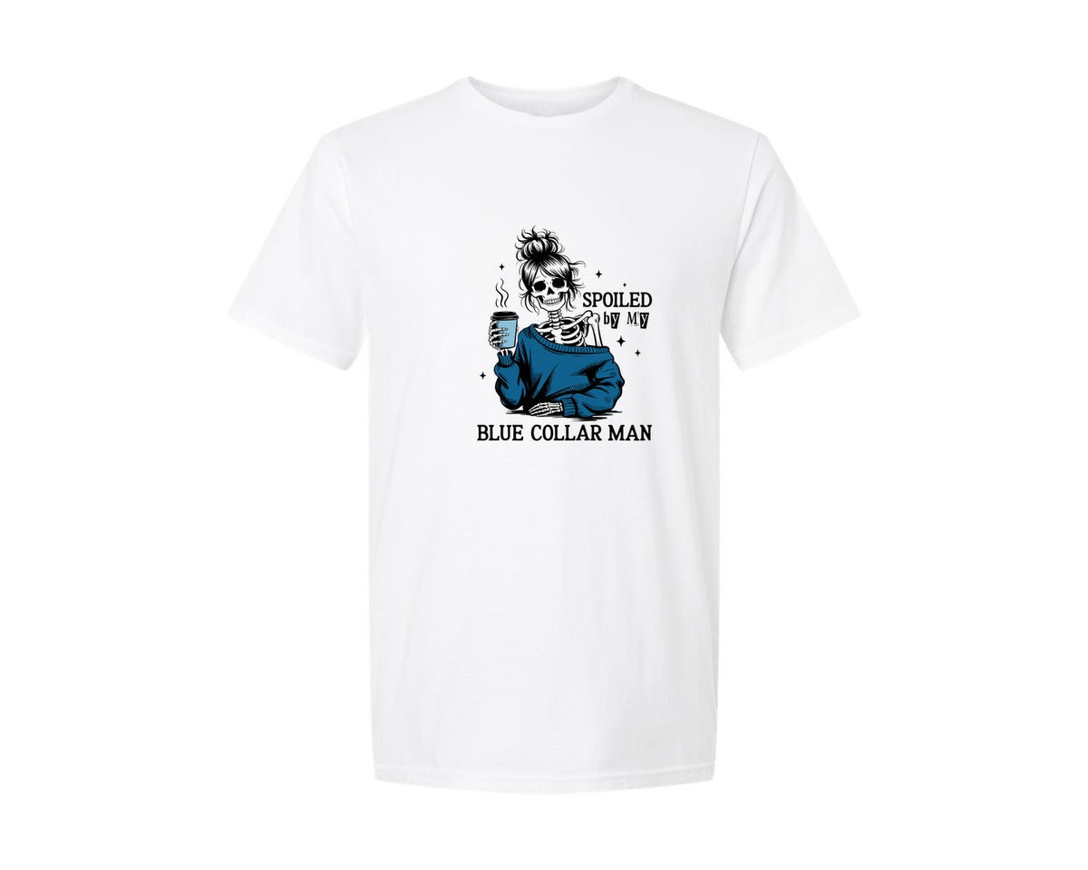 brand:Generic|color:White|Funny Skeleton Wife Blue Collar Man Graphic T-Shirt