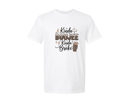 brand:Generic|color:White|Kinda Boujee Kinda Broke 4 Graphic T-Shirt