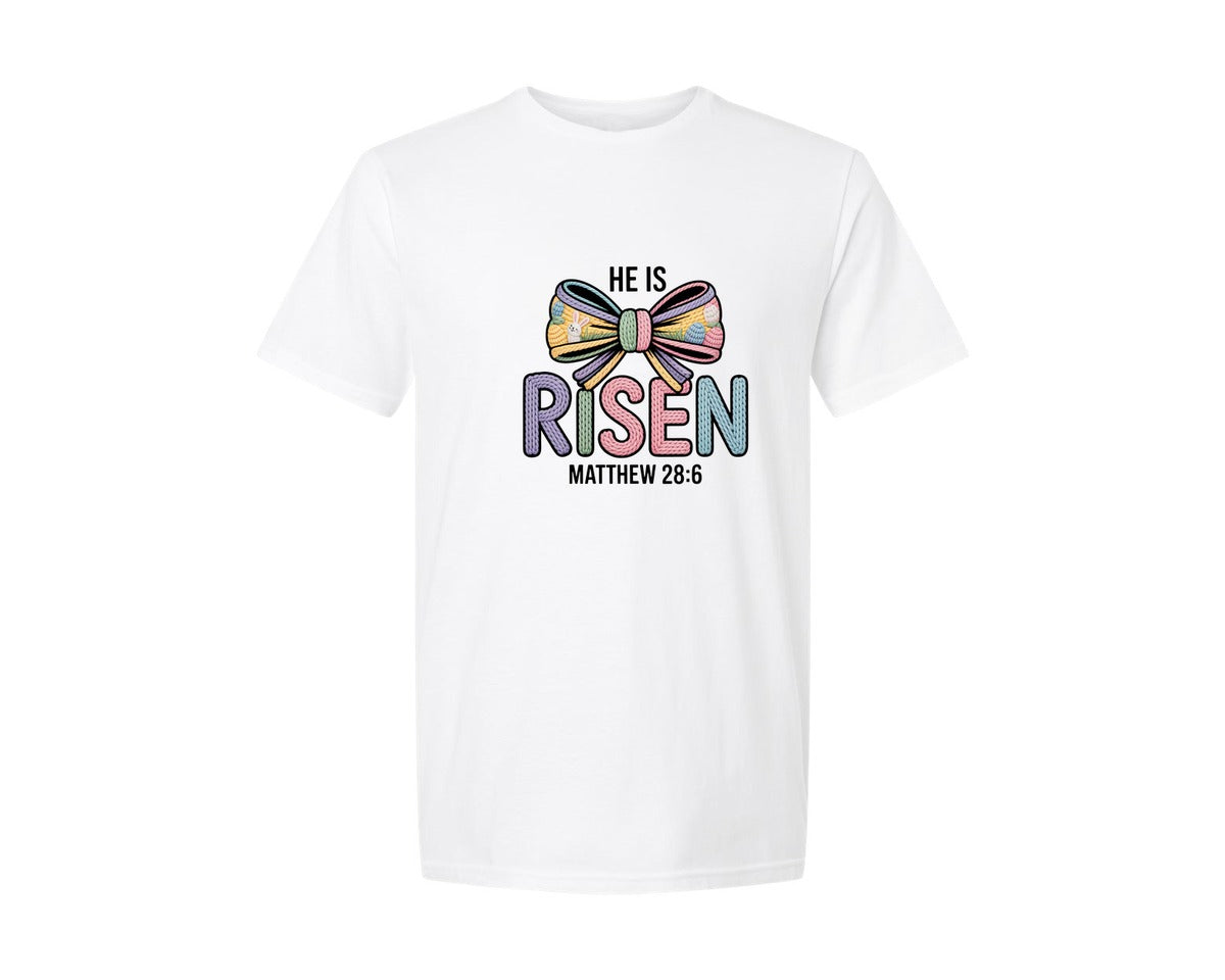 brand:Generic|color:White|He Is Risen Coquette Faux Christian Graphic T-Shirt