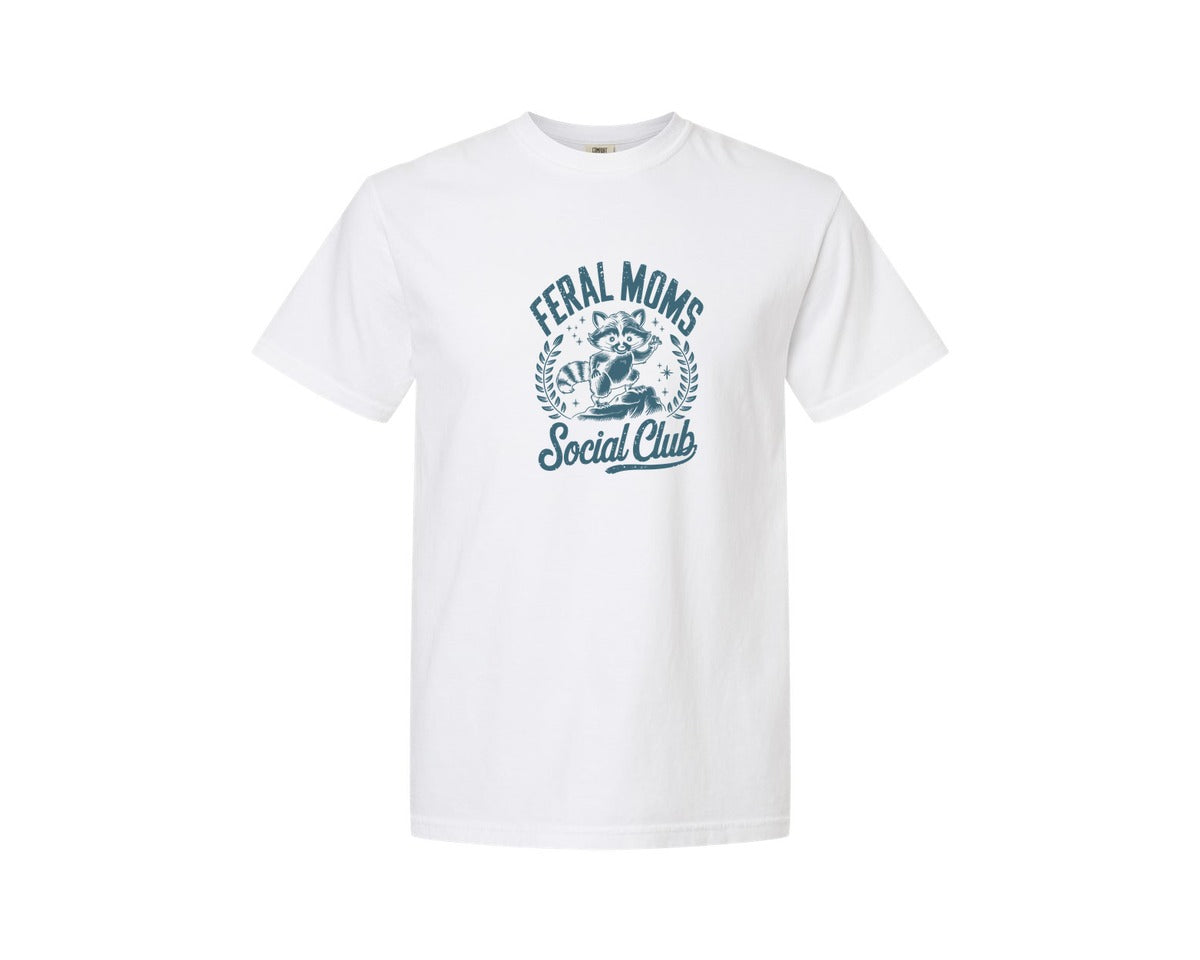 brand:Comfort Colors|color:White|Funny Mothers Day Raccoon Mama Feral Mom Graphic T-Shirt