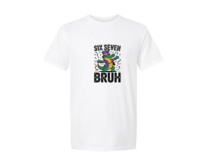 brand:Generic|color:White|Six Seven Bruh Mardi Gras Alligator Graphic T-Shirt