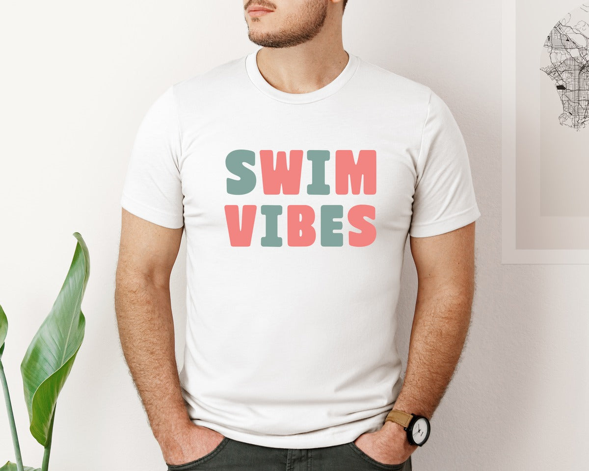 brand:Bella Canvas|color:White|Retro Swim Vibes T Shirt Design Graphic T-Shirt