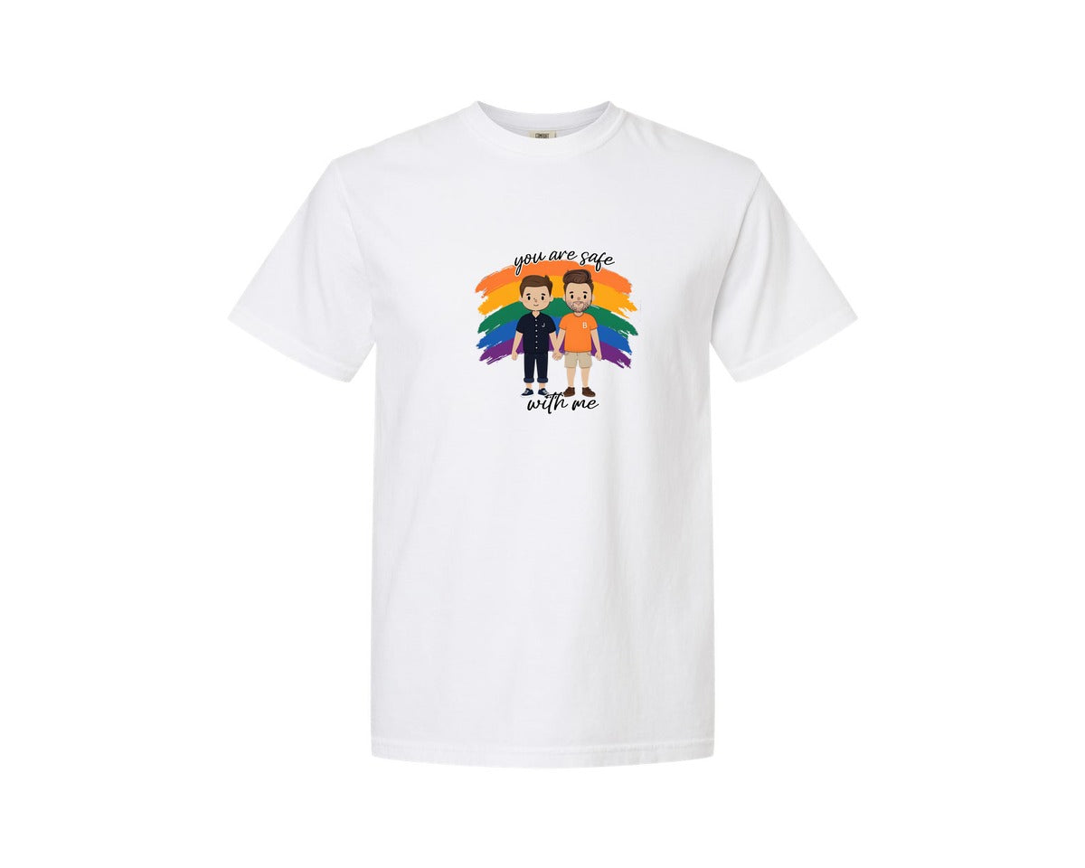 brand:Comfort Colors|color:White|Lgbtq Couple You Are Safe With Me Graphic T-Shirt