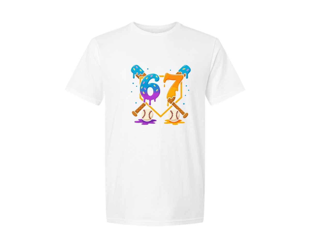 brand:Generic|color:White|Color Splash 67 Birthday Gnome Design Graphic T-Shirt