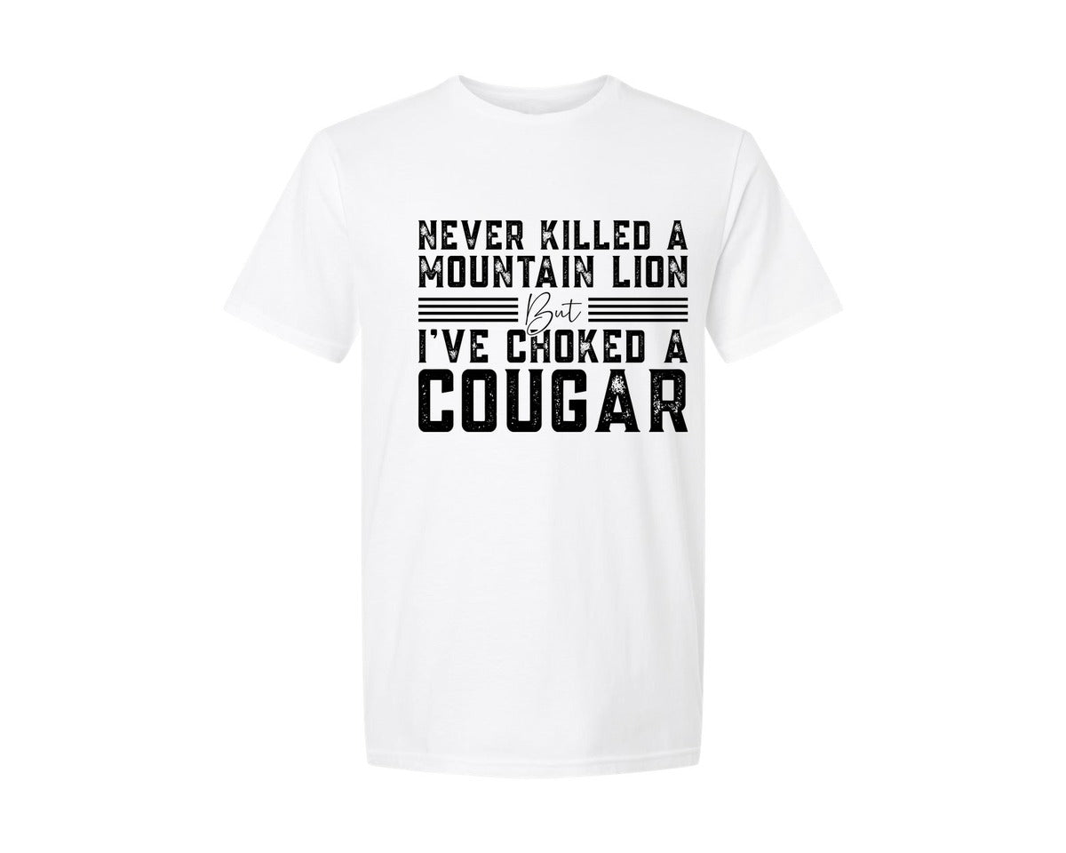 brand:Generic|color:White|Never Killed A Mountain Lion 2 Graphic T-Shirt
