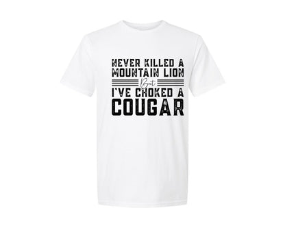 brand:Generic|color:White|Never Killed A Mountain Lion 2 Graphic T-Shirt