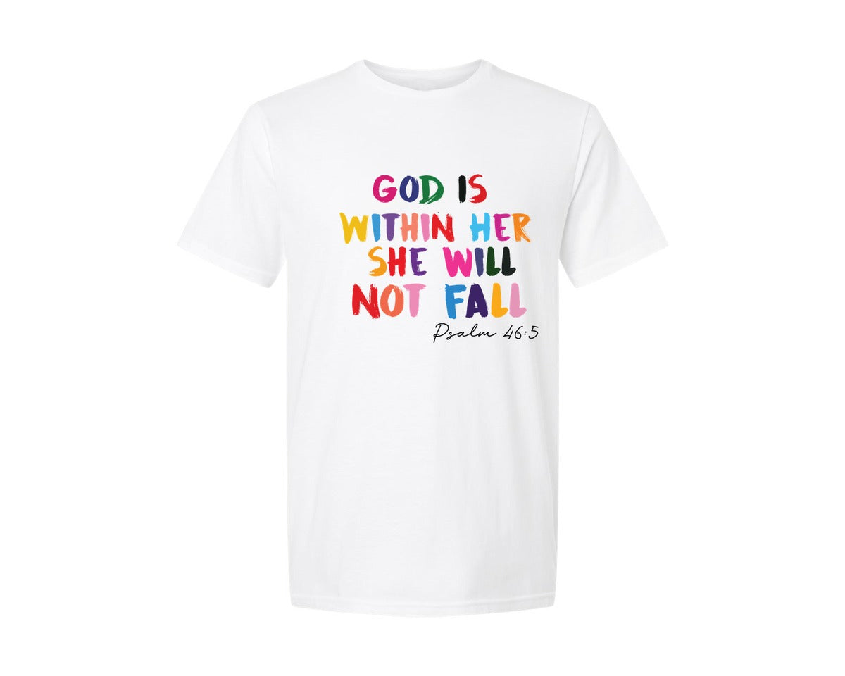 brand:Generic|color:White|God Is Within Her Christian Graphic T-Shirt
