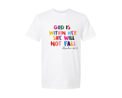 brand:Generic|color:White|God Is Within Her Christian Graphic T-Shirt