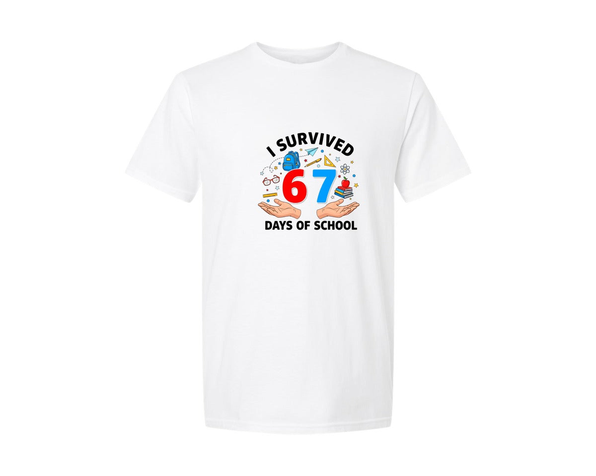 brand:Generic|color:White|I Survived 67 Days Of School Funny Graphic T-Shirt