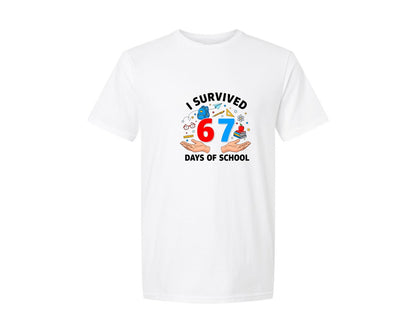 brand:Generic|color:White|I Survived 67 Days Of School Funny Graphic T-Shirt