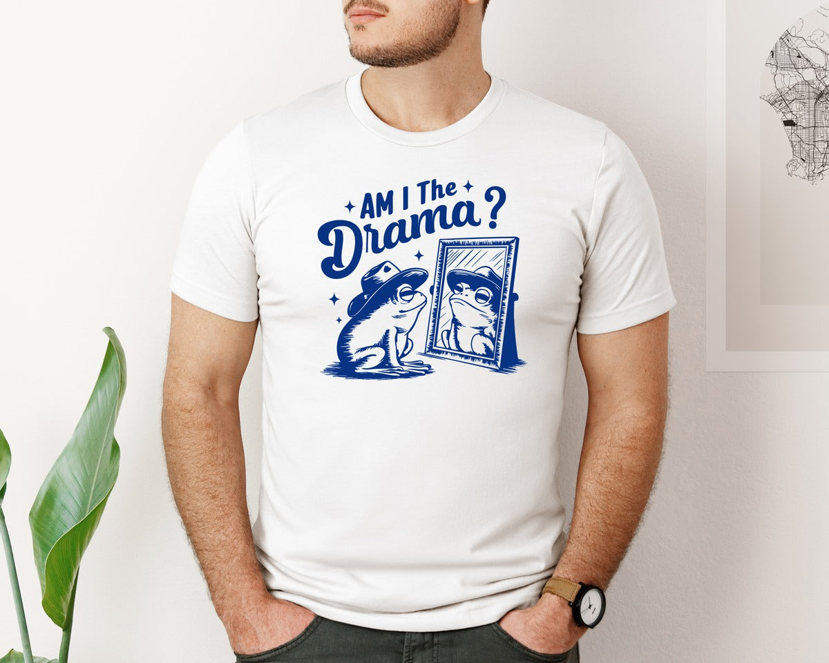 brand:Bella Canvas|color:White|Am I The Drama Vintage Cowboy Frog Graphic T-Shirt