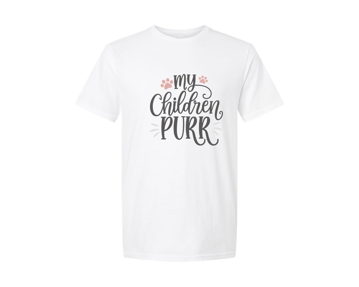 brand:Generic|color:White|My Children Purr Cute Cat Quote Graphic T-Shirt