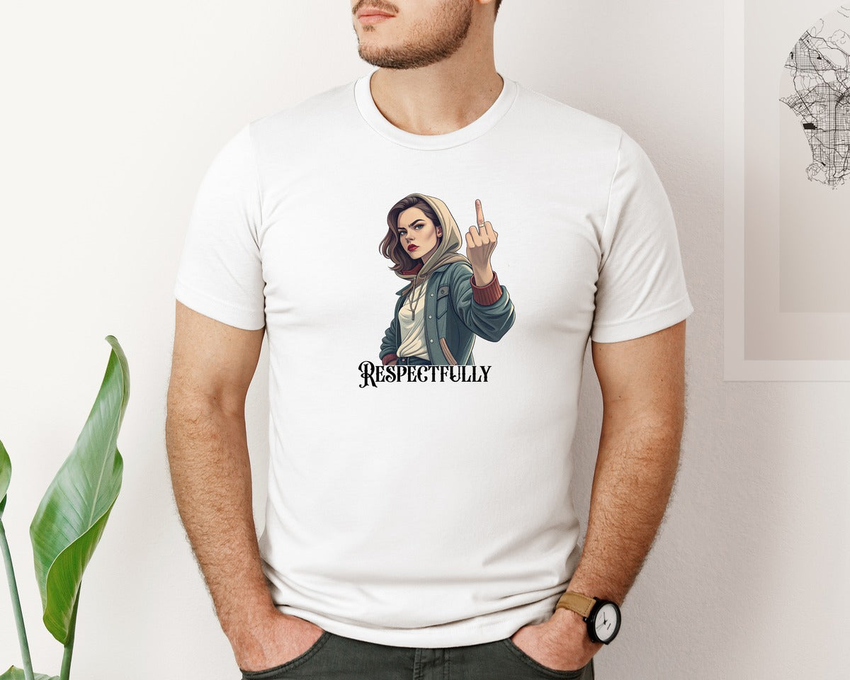 brand:Bella Canvas|color:White|Respectfully Middle Finger Old Lady 2 Graphic T-Shirt
