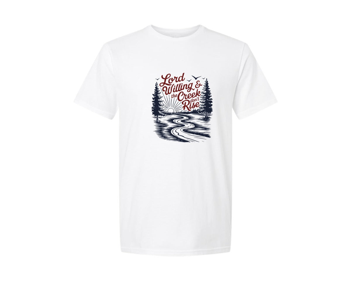 brand:Generic|color:White|Lord Willin And The Creek Dont Rise Graphic T-Shirt