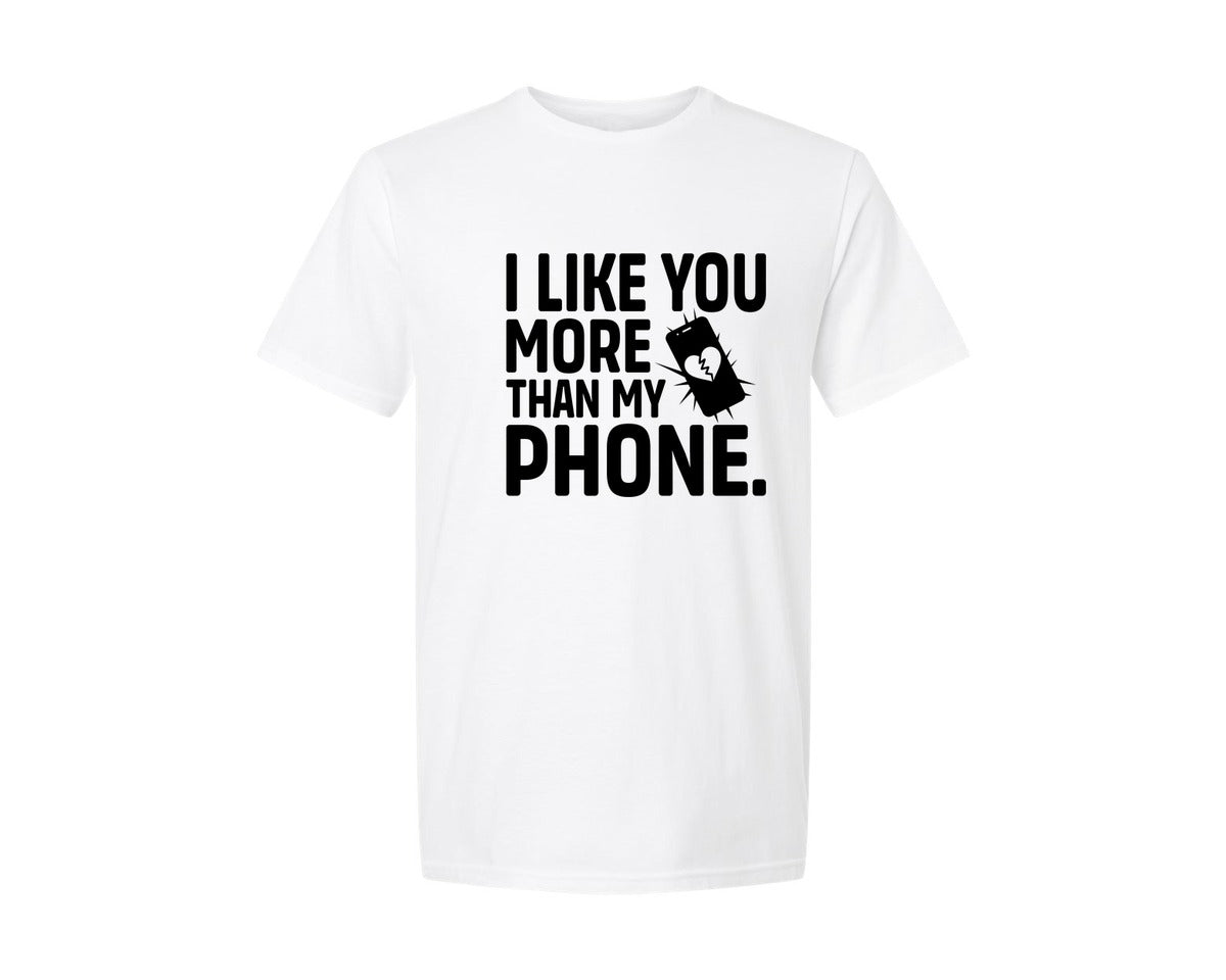 brand:Generic|color:White|I Like You More Then My Phone Graphic T-Shirt