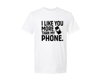 brand:Generic|color:White|I Like You More Then My Phone Graphic T-Shirt