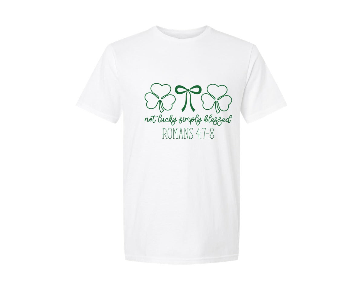 brand:Generic|color:White|Not Lucky Simply Blessed Christ Graphic T-Shirt