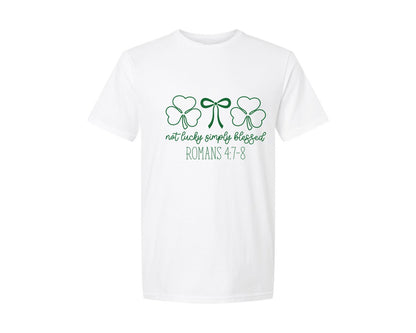 brand:Generic|color:White|Not Lucky Simply Blessed Christ Graphic T-Shirt