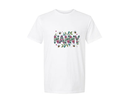 brand:Generic|color:White|Floral Nanny Grandmother Nana Bees Graphic T-Shirt