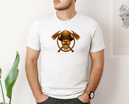brand:Bella Canvas|color:White|Firefighter Skull Skull Helmet Graphic T-Shirt