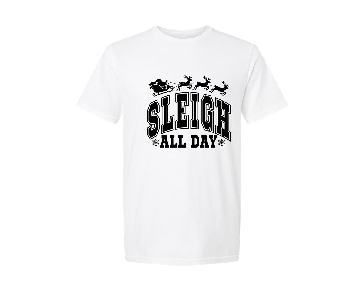 brand:Generic|color:White|Sleigh All Day Funny Christmas Shirt Graphic T-Shirt