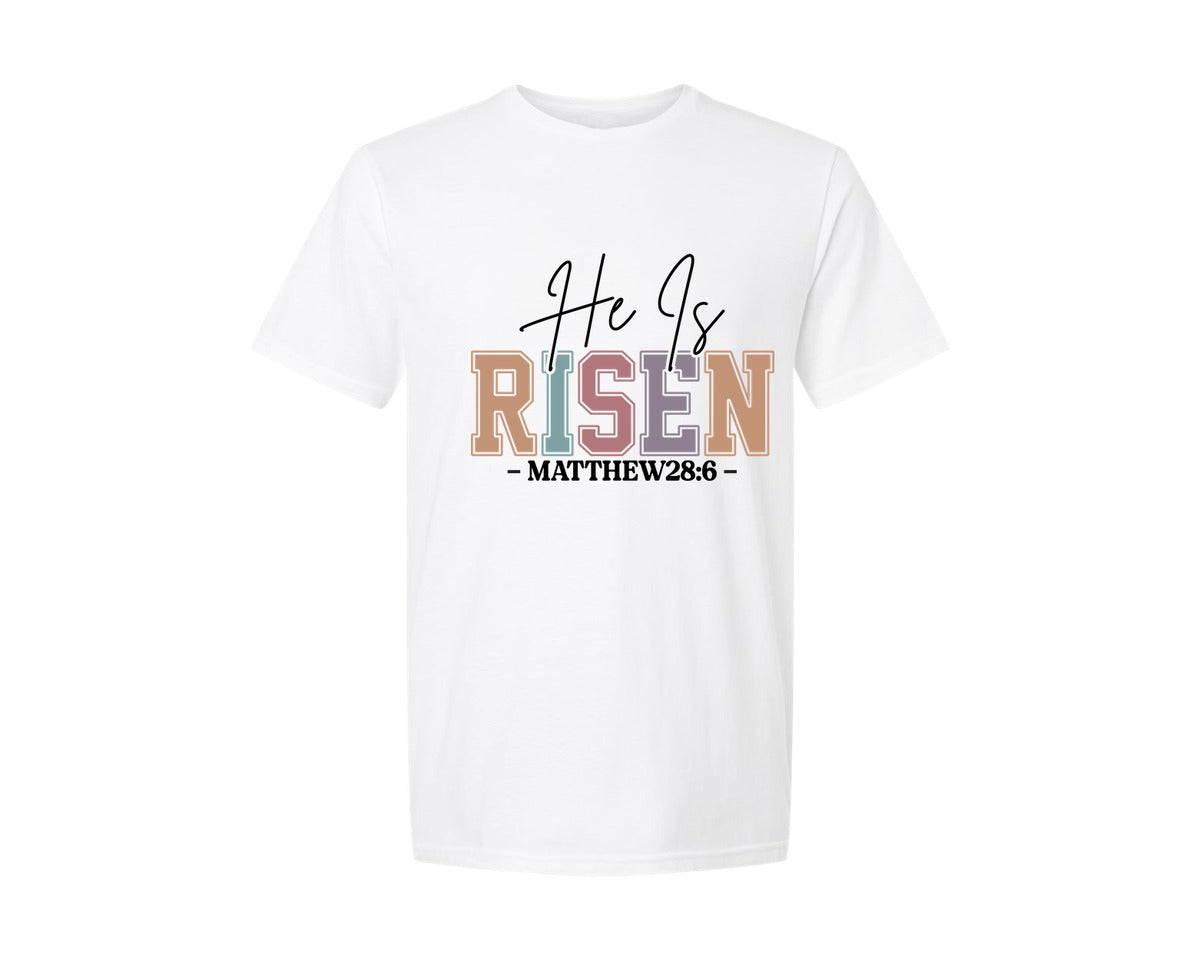 brand:Generic|color:White|He Is Risen Christian Easter 8 Graphic T-Shirt