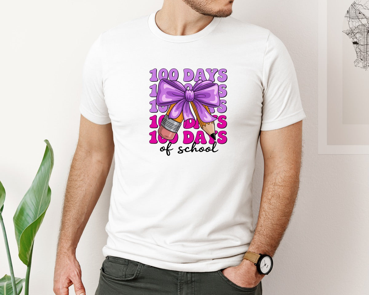 brand:Bella Canvas|color:White|Preppy 100 Days Of School 2 Graphic T-Shirt