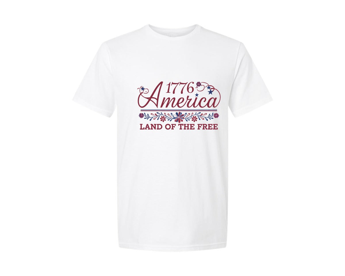 brand:Generic|color:White|1776 America Elegant Floral Usa Graphic T-Shirt