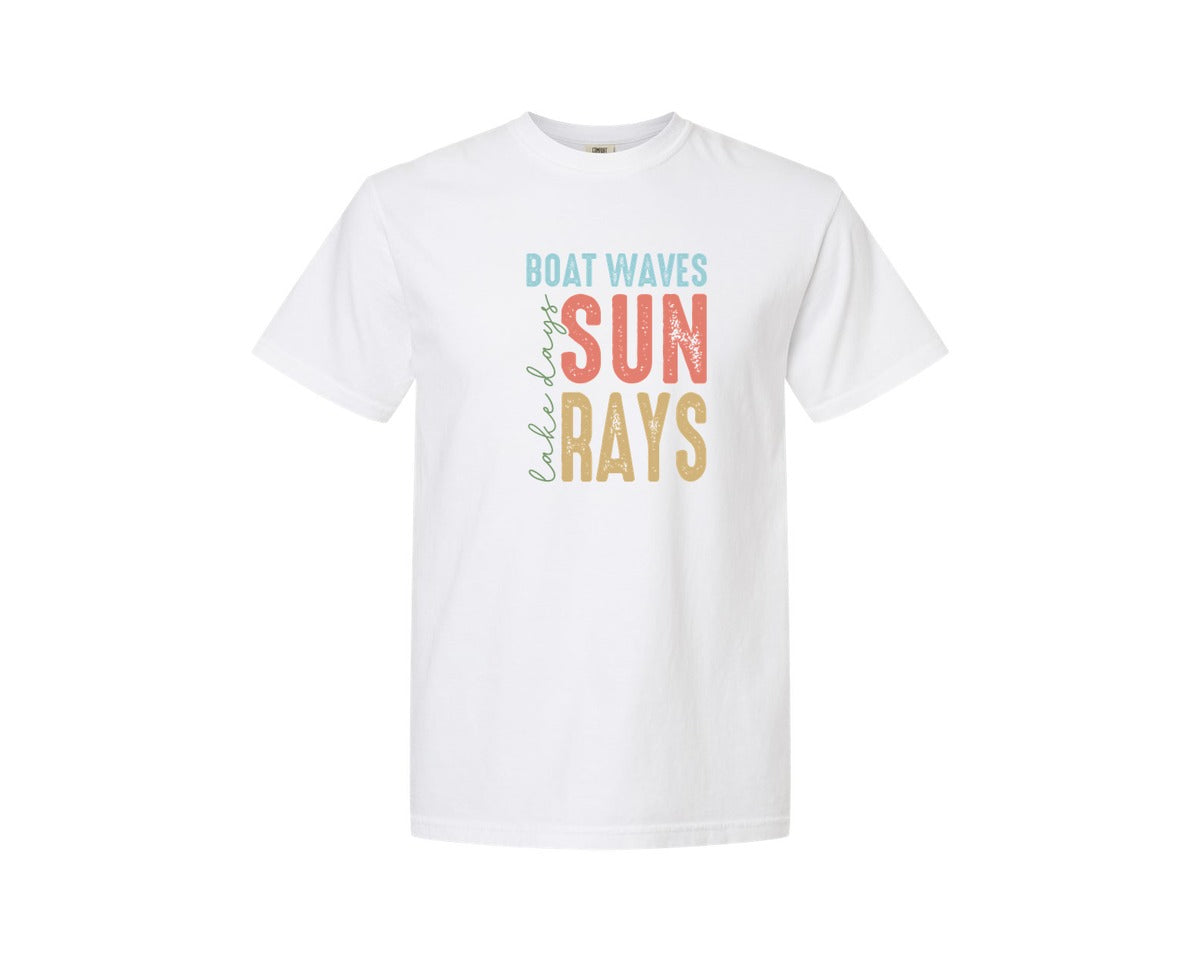 brand:Comfort Colors|color:White|Boat Waves Sun Ray Lake Days Summer Graphic T-Shirt