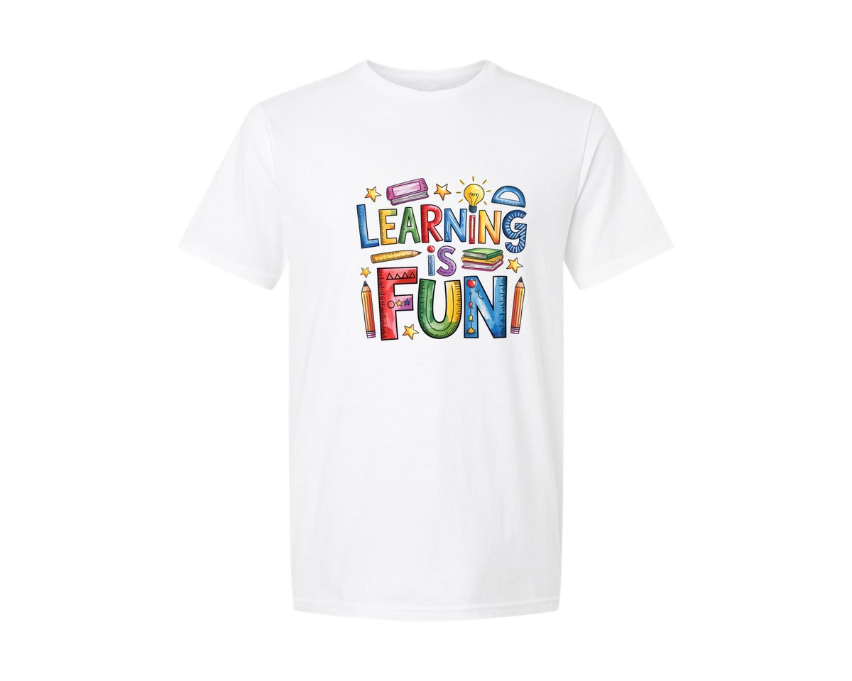 brand:Generic|color:White|Learning Is Fun School Kindergarten Graphic T-Shirt